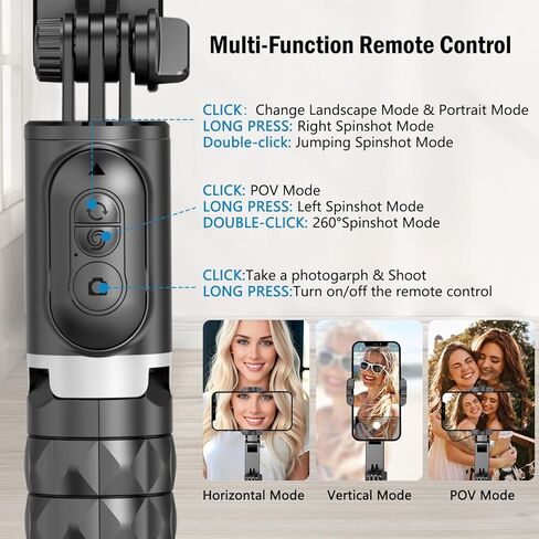 مثبت انحراف Korecase ثنائي المحور للهواتف الذكية مع حامل ثلاثي عصا سيلفي قابل للتمديد، حامل تتبع تلقائي للوجه بزاوية 360 درجة مع ضوء ملء وجهاز تحكم عن بعد لاسلكي لمدونات الفيديو، يوتيوب، تسجيل فيديو تيك توك in Kuwait