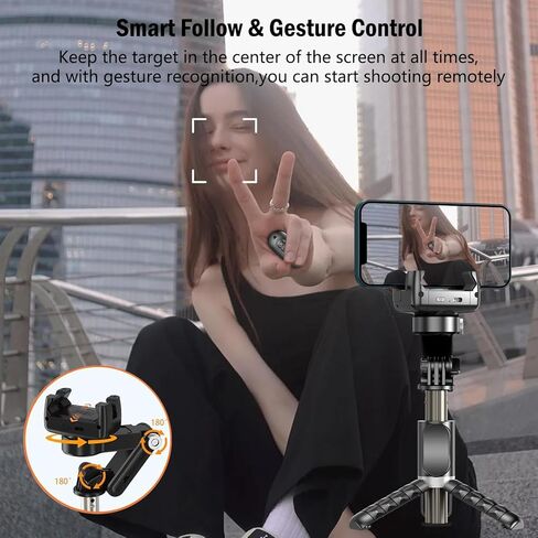 مثبت انحراف Korecase ثنائي المحور للهواتف الذكية مع حامل ثلاثي عصا سيلفي قابل للتمديد، حامل تتبع تلقائي للوجه بزاوية 360 درجة مع ضوء ملء وجهاز تحكم عن بعد لاسلكي لمدونات الفيديو، يوتيوب، تسجيل فيديو تيك توك in Kuwait