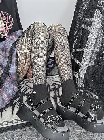 CKSEKD Women's Patterned Tights Fishnet Floral Stockings Pantyhose Stockings Leggings Wearing tockings(Black) in Saudi Arabia