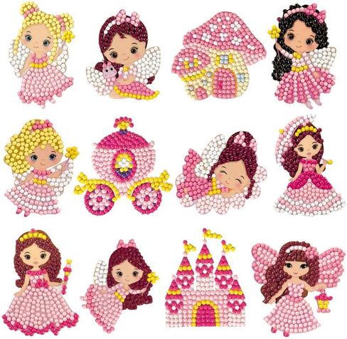 LVIITIS Diamond Painting Cartoon Random Sticker Kits for Kids(12ct)-Mosaic Making Waterproof Sticker for Girls and Boys - Diamond Arts Gem by Number Handmade Decorative Sticker for Age 6-12 (Pink) in Kuwait