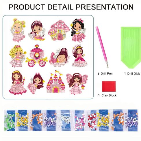 LVIITIS Diamond Painting Cartoon Random Sticker Kits for Kids(12ct)-Mosaic Making Waterproof Sticker for Girls and Boys - Diamond Arts Gem by Number Handmade Decorative Sticker for Age 6-12 (Pink) in Kuwait