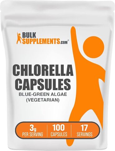 BULKSUPPLEMENTS.COM كبسولات الكلوريلا - الأطعمة الخضراء الفائقة - المكملات الغذائية الخضراء - كبسولات الكلوروفيل - حبوب الكلوريلا - 6 كبسولات لكل وجبة، جدار الخلية المكسور (100 كبسولة نباتية) in Kuwait