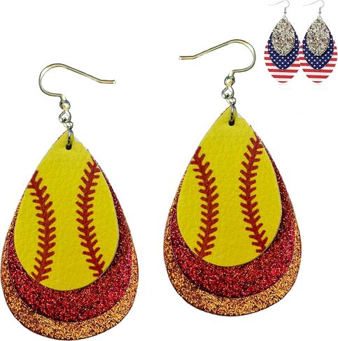 Softball Earrings for Women - Softball Jewelry - Softball Accessories for Girls - Softball Stuff - Faux Leather Softball Earring - Softball Mom Jewelry - Glitter Earrings in Saudi Arabia