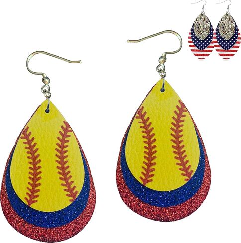 Softball Earrings for Women - Softball Jewelry - Softball Accessories for Girls - Softball Stuff - Faux Leather Softball Earring - Softball Mom Jewelry - Glitter Earrings in Saudi Arabia