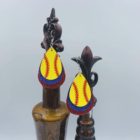 Softball Earrings for Women - Softball Jewelry - Softball Accessories for Girls - Softball Stuff - Faux Leather Softball Earring - Softball Mom Jewelry - Glitter Earrings in Saudi Arabia