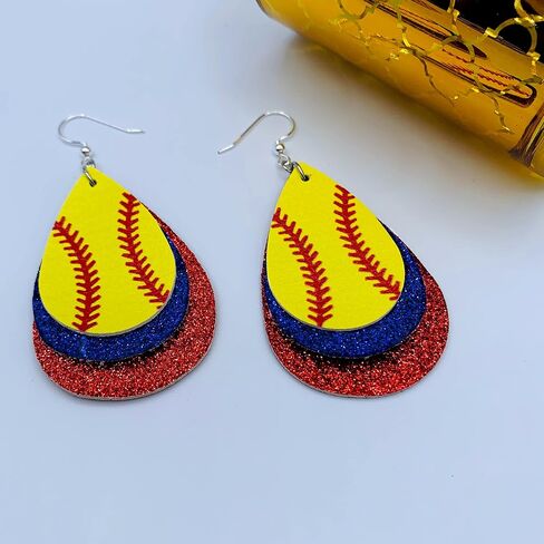Softball Earrings for Women - Softball Jewelry - Softball Accessories for Girls - Softball Stuff - Faux Leather Softball Earring - Softball Mom Jewelry - Glitter Earrings in Saudi Arabia