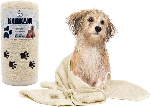 DAN RIVER 100% Cotton Dog Bath Towel Ultra Soft 450 GSM Super Absorbent Quick Drying Paw Embroidered Pattern and Lint-Free Cat, Puppy & Pet Grooming Towel | 20x40 inches |Teal in Saudi Arabia