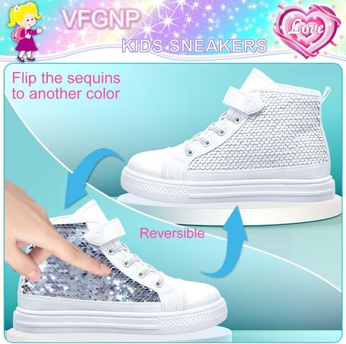 Sneakers for Girls, Kids Cute Fashion High Top Casual Canvas Sequin Shoes in Kuwait