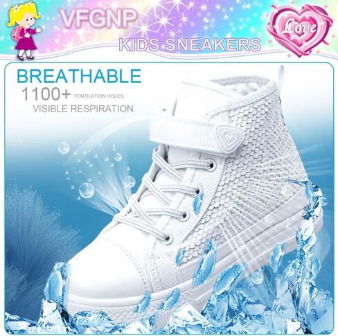 Sneakers for Girls, Kids Cute Fashion High Top Casual Canvas Sequin Shoes in Kuwait