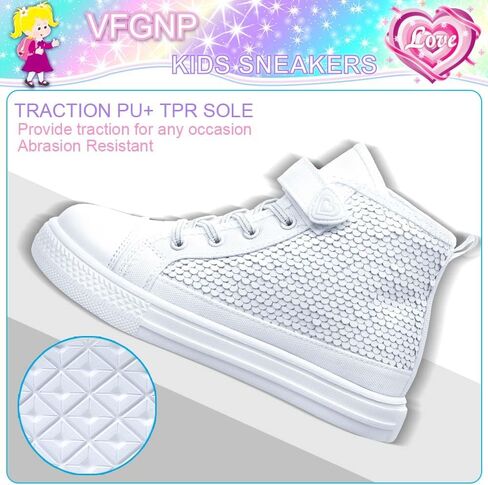 Sneakers for Girls, Kids Cute Fashion High Top Casual Canvas Sequin Shoes in Kuwait