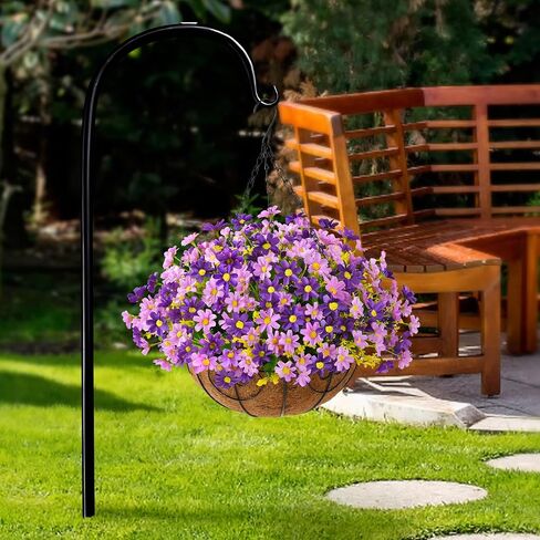 INQCMY Artificial Hanging Violet Flowers in Basket for Outdoors Summer Decor,Faux Silk Flower Arrangement,Artificial Coconut Lining Flowerpot Plant for Home Garden Decoration(Deep Purple) in Kuwait