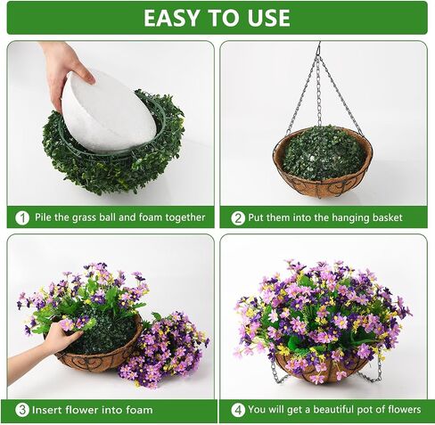 INQCMY Artificial Hanging Violet Flowers in Basket for Outdoors Summer Decor,Faux Silk Flower Arrangement,Artificial Coconut Lining Flowerpot Plant for Home Garden Decoration(Deep Purple) in Kuwait