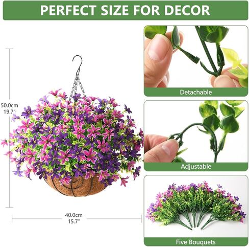 INQCMY Artificial Hanging Violet Flowers in Basket for Outdoors Summer Decor,Faux Silk Flower Arrangement,Artificial Coconut Lining Flowerpot Plant for Home Garden Decoration(Deep Purple) in Kuwait