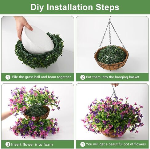 INQCMY Artificial Hanging Violet Flowers in Basket for Outdoors Summer Decor,Faux Silk Flower Arrangement,Artificial Coconut Lining Flowerpot Plant for Home Garden Decoration(Deep Purple) in Kuwait
