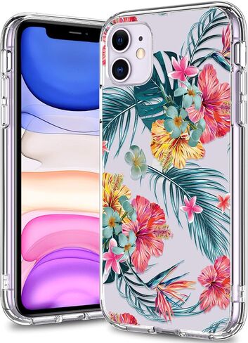 حافظة bicol لهاتف iPhone 11 مع واقي شاشة وواقي عدسة الكاميرا - تصميمات زهور زهرية عصرية للنساء والفتيات - غطاء هاتف شفاف من الأكريليك المقاوم للصدمات مقاس 6.1 بوصات - زهور متفتحة in Kuwait