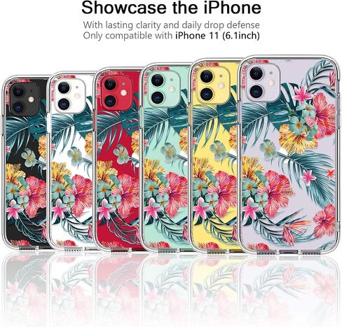 حافظة bicol لهاتف iPhone 11 مع واقي شاشة وواقي عدسة الكاميرا - تصميمات زهور زهرية عصرية للنساء والفتيات - غطاء هاتف شفاف من الأكريليك المقاوم للصدمات مقاس 6.1 بوصات - زهور متفتحة in Kuwait