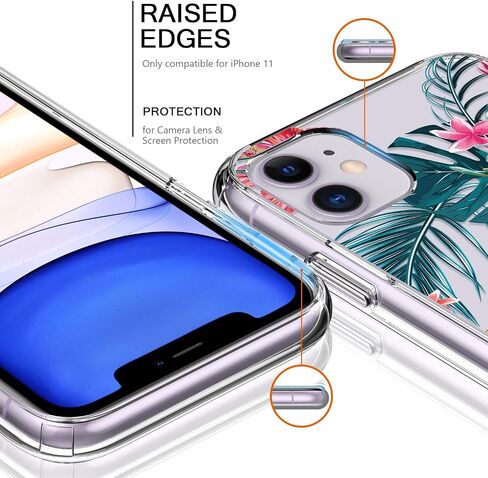 حافظة bicol لهاتف iPhone 11 مع واقي شاشة وواقي عدسة الكاميرا - تصميمات زهور زهرية عصرية للنساء والفتيات - غطاء هاتف شفاف من الأكريليك المقاوم للصدمات مقاس 6.1 بوصات - زهور متفتحة in Kuwait