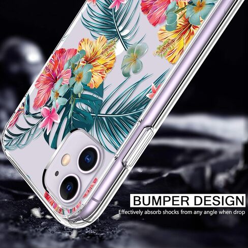 حافظة bicol لهاتف iPhone 11 مع واقي شاشة وواقي عدسة الكاميرا - تصميمات زهور زهرية عصرية للنساء والفتيات - غطاء هاتف شفاف من الأكريليك المقاوم للصدمات مقاس 6.1 بوصات - زهور متفتحة in Kuwait