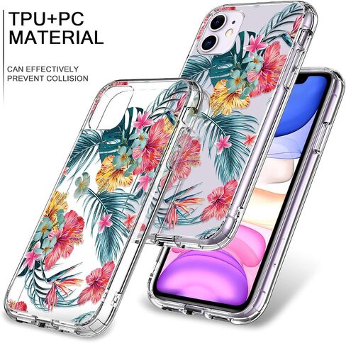حافظة bicol لهاتف iPhone 11 مع واقي شاشة وواقي عدسة الكاميرا - تصميمات زهور زهرية عصرية للنساء والفتيات - غطاء هاتف شفاف من الأكريليك المقاوم للصدمات مقاس 6.1 بوصات - زهور متفتحة in Kuwait