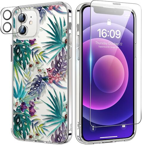 حافظة bicol لهاتف iPhone 11 مع واقي شاشة وواقي عدسة الكاميرا - تصميمات زهور زهرية عصرية للنساء والفتيات - غطاء هاتف شفاف من الأكريليك المقاوم للصدمات مقاس 6.1 بوصات - زهور متفتحة in Kuwait