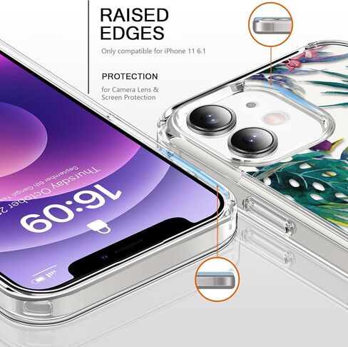 حافظة bicol لهاتف iPhone 11 مع واقي شاشة وواقي عدسة الكاميرا - تصميمات زهور زهرية عصرية للنساء والفتيات - غطاء هاتف شفاف من الأكريليك المقاوم للصدمات مقاس 6.1 بوصات - زهور متفتحة in Kuwait