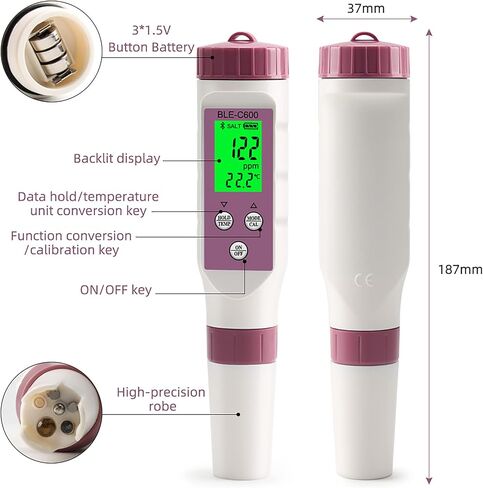 PH Meter 7-in-1 Tds Meter/Salinity Tester/pH Meter/EC Meter/Orp Meter/S.G Meter/Temp ph Tester Digital,PH Meter for Water 0.01pH Accuracy,Tds Meter with ATC. in Saudi Arabia