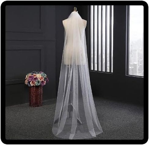 Haraty Bridal Veils 1 Layer Wedding Tulle Cut Edge Round Tail Veil with Comb for Women and Girls in Saudi Arabia