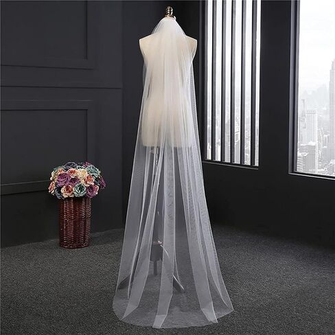 Haraty Bridal Veils 1 Layer Wedding Tulle Cut Edge Round Tail Veil with Comb for Women and Girls in Saudi Arabia