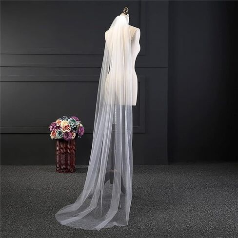 Haraty Bridal Veils 1 Layer Wedding Tulle Cut Edge Round Tail Veil with Comb for Women and Girls in Saudi Arabia