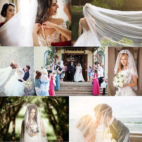 Haraty Bridal Veils 1 Layer Wedding Tulle Cut Edge Round Tail Veil with Comb for Women and Girls in Saudi Arabia
