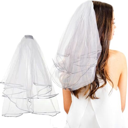 RhinestoneSash Bride Veil Bachelorette Party - Short White Bridal Veils for Women Wedding - Bride to Be Outfit Accessories in Kuwait