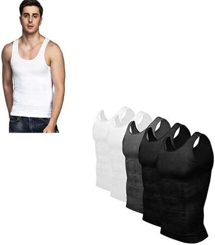 Odoland 6 Pack Men's Body Shaper Slimming Shirt Tummy Vest Thermal Compression Base Layer Slim Muscle Tank Top Shapewear in Kuwait