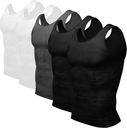 Odoland 6 Pack Men's Body Shaper Slimming Shirt Tummy Vest Thermal Compression Base Layer Slim Muscle Tank Top Shapewear in Kuwait