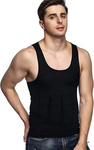 Odoland 6 Pack Men's Body Shaper Slimming Shirt Tummy Vest Thermal Compression Base Layer Slim Muscle Tank Top Shapewear in Kuwait