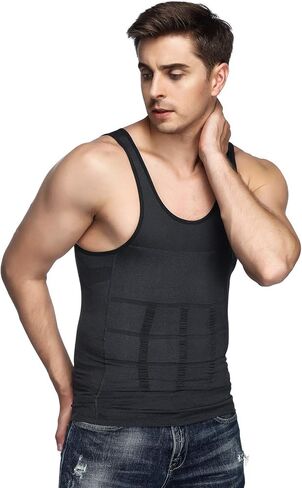 Odoland 6 Pack Men's Body Shaper Slimming Shirt Tummy Vest Thermal Compression Base Layer Slim Muscle Tank Top Shapewear in Kuwait
