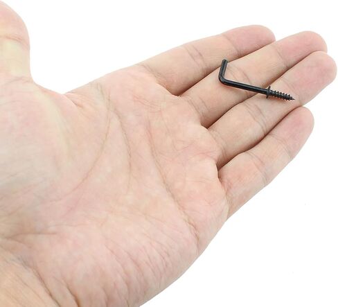RLECS 50PCS Right Angle Medallion Hook 7/8 Inch Black L Shape Right Angle Hook Self Tapping Screw Curved Hook Ceiling Hook Length 33MM/1.3Inch for Wooden Panel Wooden Box Wall and Ceiling in Saudi Arabia