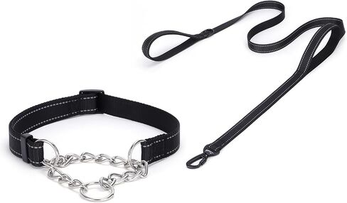 Martingale Dog Collar with Stainless Steel Chain, Martingale Collar with Reflective, Adjustable for Medium Large Dogs (S, Black) in Saudi Arabia