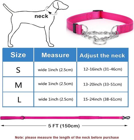 Martingale Dog Collar with Stainless Steel Chain, Martingale Collar with Reflective, Adjustable for Medium Large Dogs (S, Black) in Saudi Arabia