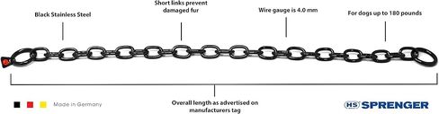 Herm Sprenger Black Stainless Steel Short Link Fur Saver Dog Training Collar No-Pull Slip Chain for Small Medium Large Dogs for Easy Control Made in Germany in Kuwait