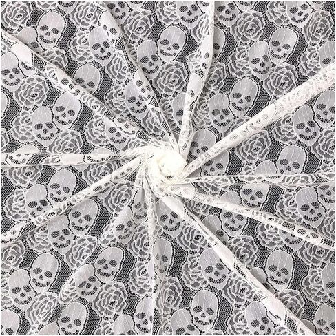 60 * 144 inches Lace Fabric, 4 Yard Black Skull Pettern Lace Fabric, 4 yd Non-Stretchy Lace, Soft Rose Design Lace Material for Home Decoration, Sewing Fabric Design (60x144 inch Black) in Saudi Arabia