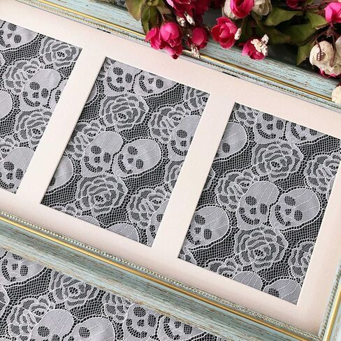 60 * 144 inches Lace Fabric, 4 Yard Black Skull Pettern Lace Fabric, 4 yd Non-Stretchy Lace, Soft Rose Design Lace Material for Home Decoration, Sewing Fabric Design (60x144 inch Black) in Saudi Arabia