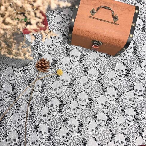 60 * 144 inches Lace Fabric, 4 Yard Black Skull Pettern Lace Fabric, 4 yd Non-Stretchy Lace, Soft Rose Design Lace Material for Home Decoration, Sewing Fabric Design (60x144 inch Black) in Saudi Arabia