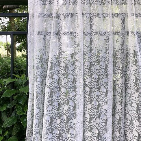 60 * 144 inches Lace Fabric, 4 Yard Black Skull Pettern Lace Fabric, 4 yd Non-Stretchy Lace, Soft Rose Design Lace Material for Home Decoration, Sewing Fabric Design (60x144 inch Black) in Saudi Arabia