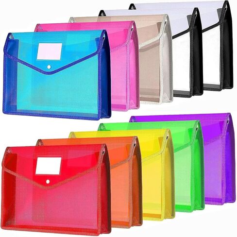 مجلدات ملفات بلاستيكية بحجم الحروف، 10 قطع A4 مظاريف حفظ الملفات قابلة للتوسيع مقاومة للماء مع منظم مستندات للإغلاق المفاجئ بوليستر ملون شفاف، محفظة للمكتب/الأعمال/المدرسة in Kuwait