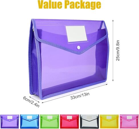 مجلدات ملفات بلاستيكية بحجم الحروف، 10 قطع A4 مظاريف حفظ الملفات قابلة للتوسيع مقاومة للماء مع منظم مستندات للإغلاق المفاجئ بوليستر ملون شفاف، محفظة للمكتب/الأعمال/المدرسة in Kuwait