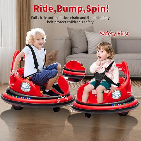 12V Ride on Bumper Car for Toddler & Kids, 2-Speed, Baby Electric Bumping Toy Gifts W/Parent Remote Control, Bluetooth, 360°Spin, 5 Lighting Mode, Bumping Car with Music,DIY Stickers, Red in Saudi Arabia