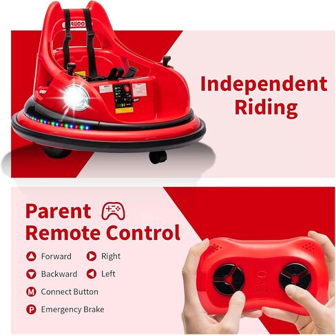 12V Ride on Bumper Car for Toddler & Kids, 2-Speed, Baby Electric Bumping Toy Gifts W/Parent Remote Control, Bluetooth, 360°Spin, 5 Lighting Mode, Bumping Car with Music,DIY Stickers, Red in Saudi Arabia