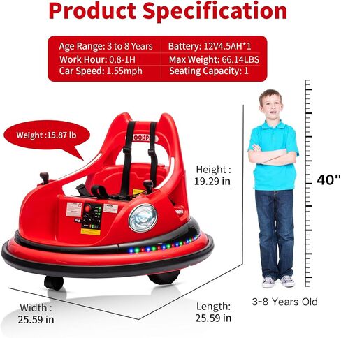 12V Ride on Bumper Car for Toddler & Kids, 2-Speed, Baby Electric Bumping Toy Gifts W/Parent Remote Control, Bluetooth, 360°Spin, 5 Lighting Mode, Bumping Car with Music,DIY Stickers, Red in Saudi Arabia