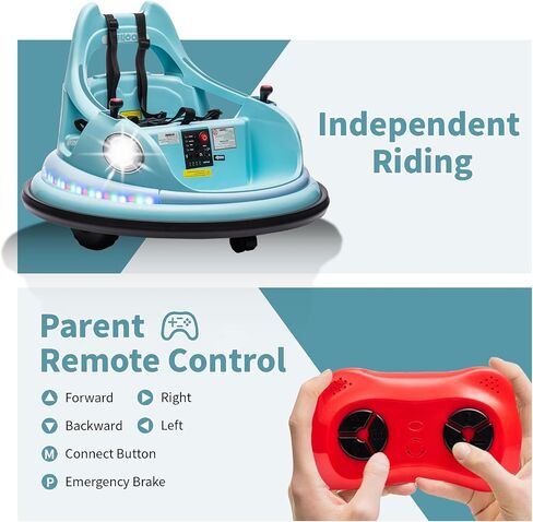 12V Ride on Bumper Car for Toddler & Kids, 2-Speed, Baby Electric Bumping Toy Gifts W/Parent Remote Control, Bluetooth, 360°Spin, 5 Lighting Mode, Bumping Car with Music,DIY Stickers, Red in Saudi Arabia