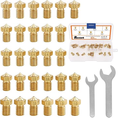 Rustark 30pcs 3D Printer Nozzle kit Brass J-Head Extruder Print Heads 0.2mm 0.3mm 0.4mm 0.5mm 0.6mm 0.8mm 1mm Tools with 2 Pack Spanner for V5 V6 Nozzles Replacement Removal in Saudi Arabia